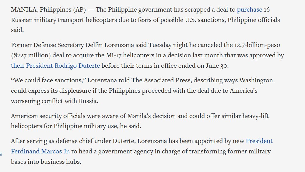 [情報] 菲律賓放棄向俄國採購直升機