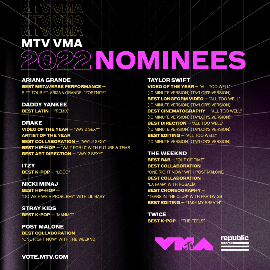 ”hey” (with the intention of telling you about our #VMA nominations)