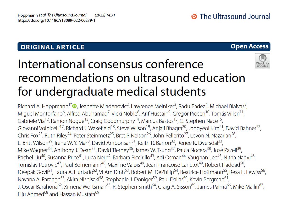 ICC Recommendations on US Education for #UME from Drs. Hoppman, Mladenovic, Melniker et al. theultrasoundjournal.springeropen.com/articles/10.11…