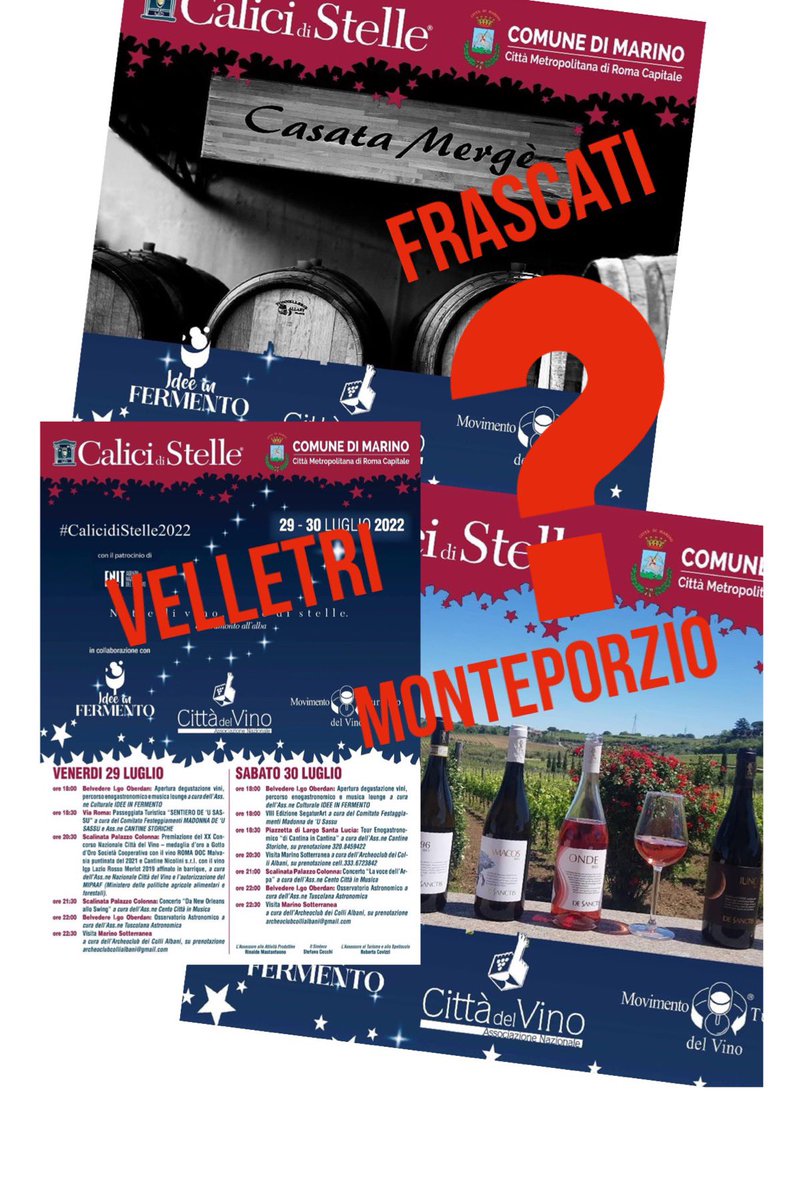 ⛔️ Promozione del Territorio: di quale comune❓❓❓
Piange il cuore e nello stesso tempo crea imbarazzo, vedere come l'attuale   amministrazione sia riuscita a rovinare questo evento, Calici di Stelle…. #m5s #comunedimarino
marino5stelle.it/2022/07/28/pro…