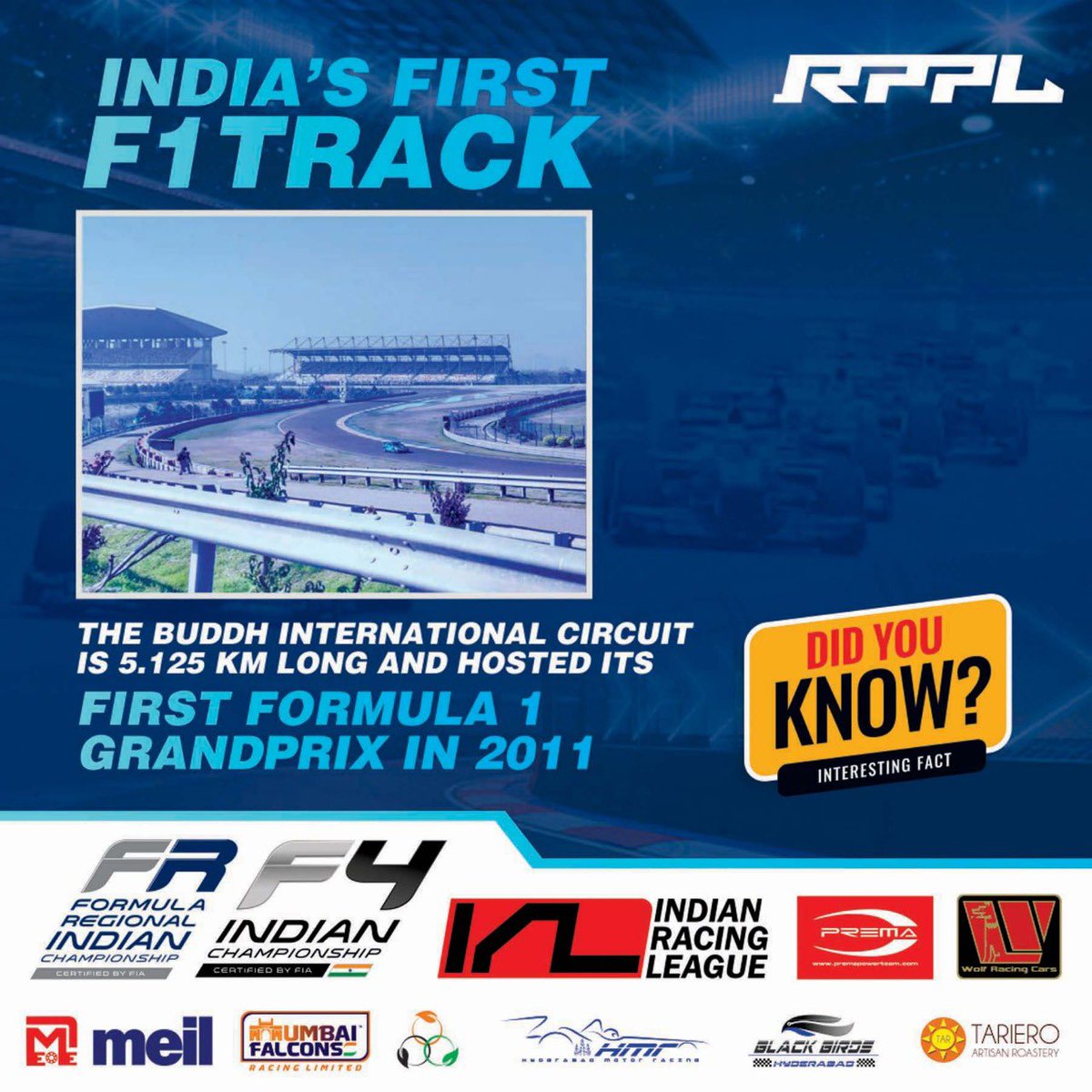 Irlofficial1's tweet photo. Did you know? India’s first F1 track, the Buddh International Circuit is 5.125 km long and hosted its first Grand Prix in 2011.
#indianracingleague #formula4 #racingfacts https://t.co/x2oOI9w4Iw