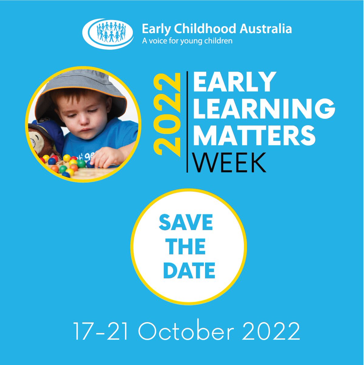 EarlyChildAust's tweet image. Save the date! #EarlyLearningMattersWeek is back for its fifth year and will run from 17-21 October 2021. This year’s theme is ‘Learning though play’. Subscribe to our mailing list to get the latest updates: bit.ly/3vlKsfH

#EarlyLearningMatters
