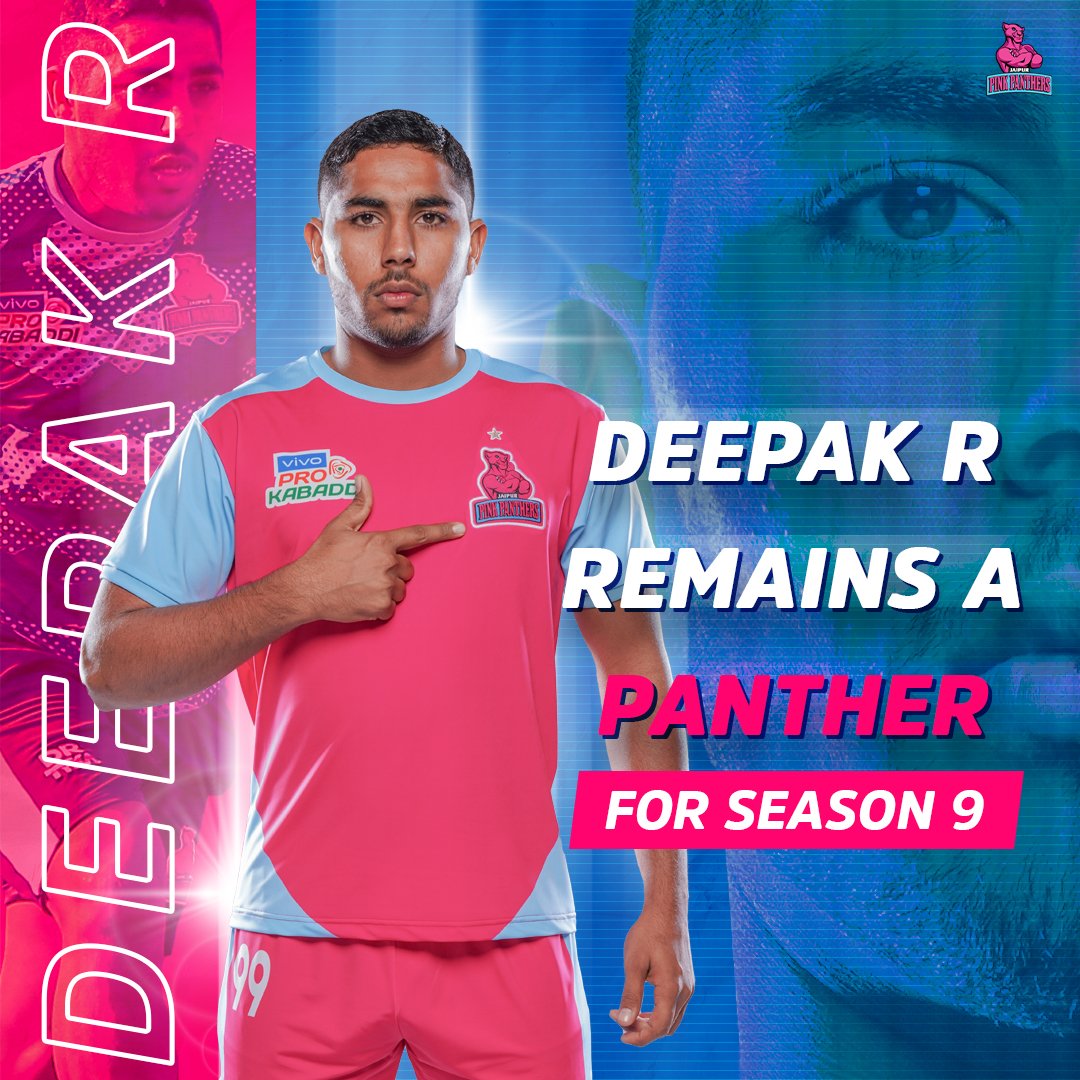 JaipurPanthers's tweet photo. Another thrilling season is on its way for our continuing NYP Deepak R! The #PantherSquad has nothing but great expectations from this upcoming superstar!
#DeepakR
#RetainedNYP #Pangebaaz #JaiHanuman #TopCats #JaipurPinkPanthers #JPP #Jaipur #VIVOPKLPlayerAuction https://t.co/SKSEpbvSyf
