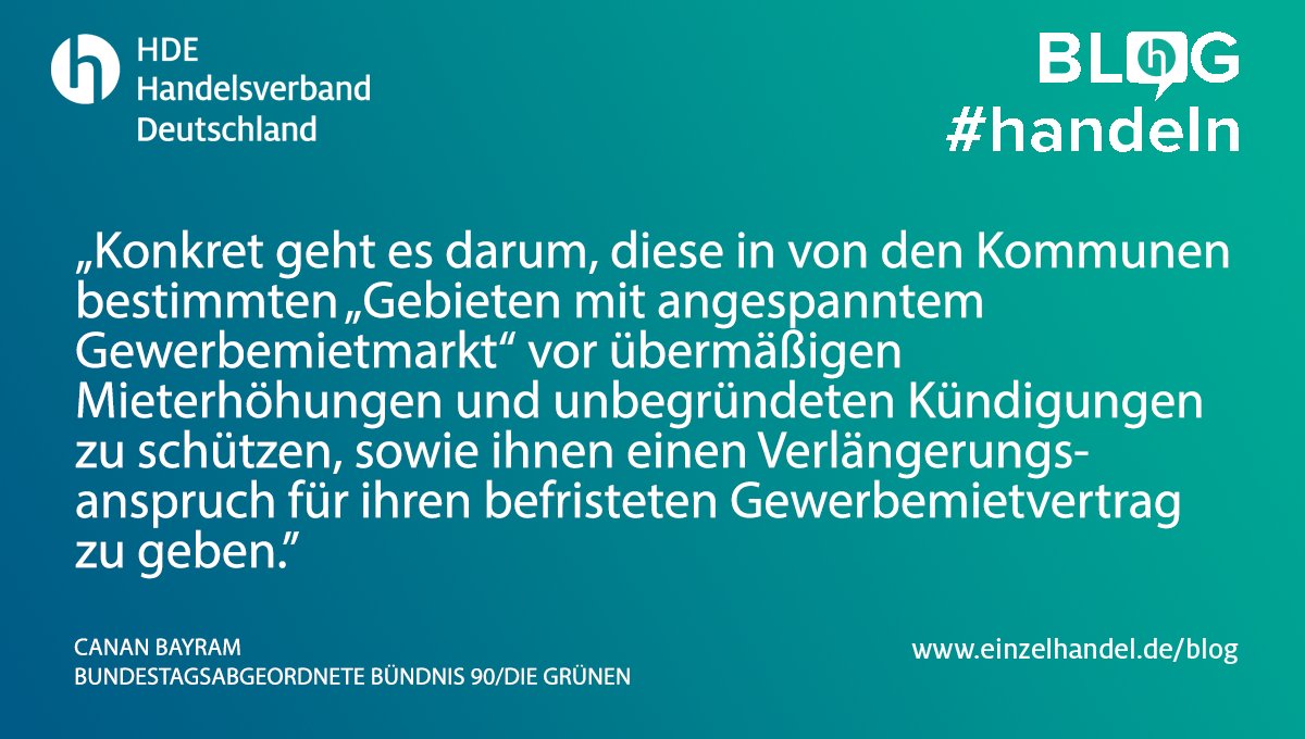 Im HDE-Blog steht derzeit die Zukunft der #Innenstadt im Fokus - <a href="/LieblingXhain/">Canan Bayram</a> <a href="/GrueneBundestag/">Grüne im Bundestag 🇪🇺🏳️‍🌈</a> sagt dazu: "Die kleinen inhabergeführten Gewerbe bilden die sozialen Anker der Standorte." Mehr unter bit.ly/3oyOlK7
