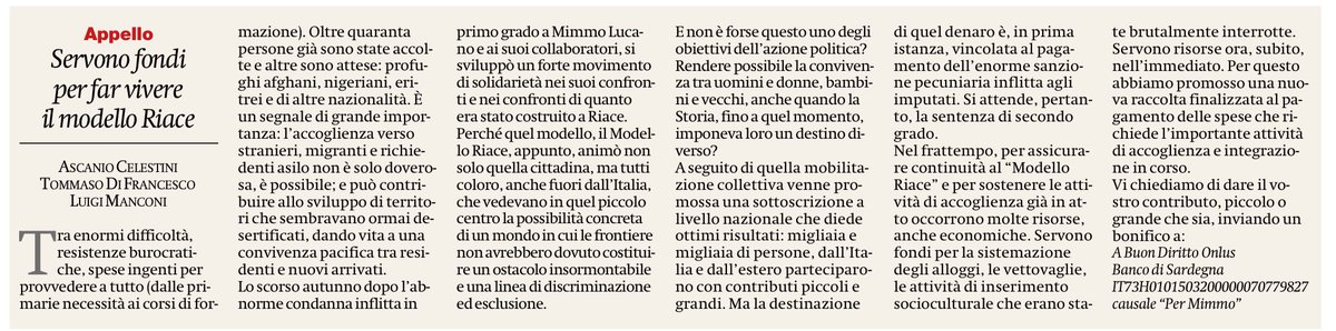 francofontana43's tweet photo. Servono fondi per far vivere il modello Riace
L’appello su @ilmanifesto di Ascanio Celestini, Tommaso Di Francesco e @LuigiManconi1 https://t.co/0GCsJs8Lnq