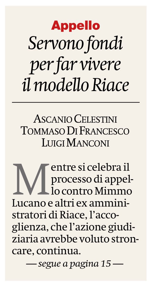 francofontana43's tweet photo. Servono fondi per far vivere il modello Riace
L’appello su @ilmanifesto di Ascanio Celestini, Tommaso Di Francesco e @LuigiManconi1 https://t.co/0GCsJs8Lnq