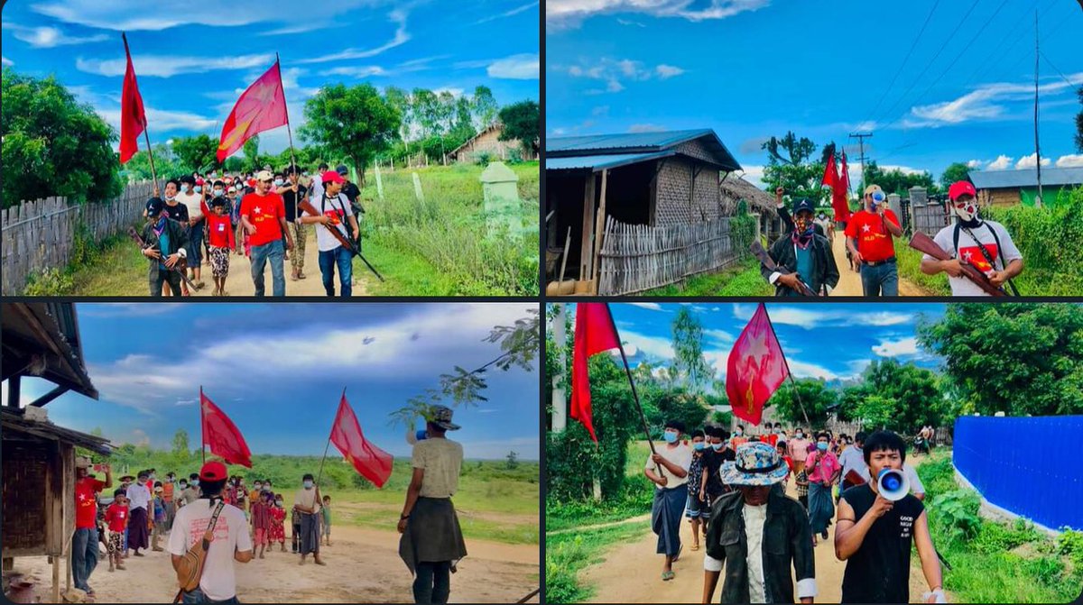 Pro democracy youths in a village, Salingyi Township, are still marching with vigor to keep opposing the military dictatorship.   #2022July28Coup #EndImpunity #WhatsHappeningInMyanmar
