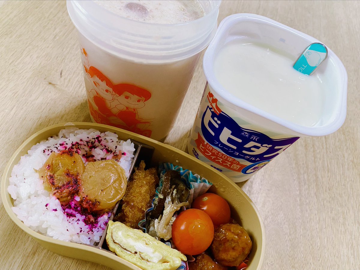 おひる兼よる(14時)/お弁当・ヨーグルト蜂蜜がけ🍯プロテイン おやつ/きんつば・アイス🍨 10時〜13時まで踊りました🩰💓 足は限界突破してるけど、デブも限界突破してるのでこれから運動します😉💪