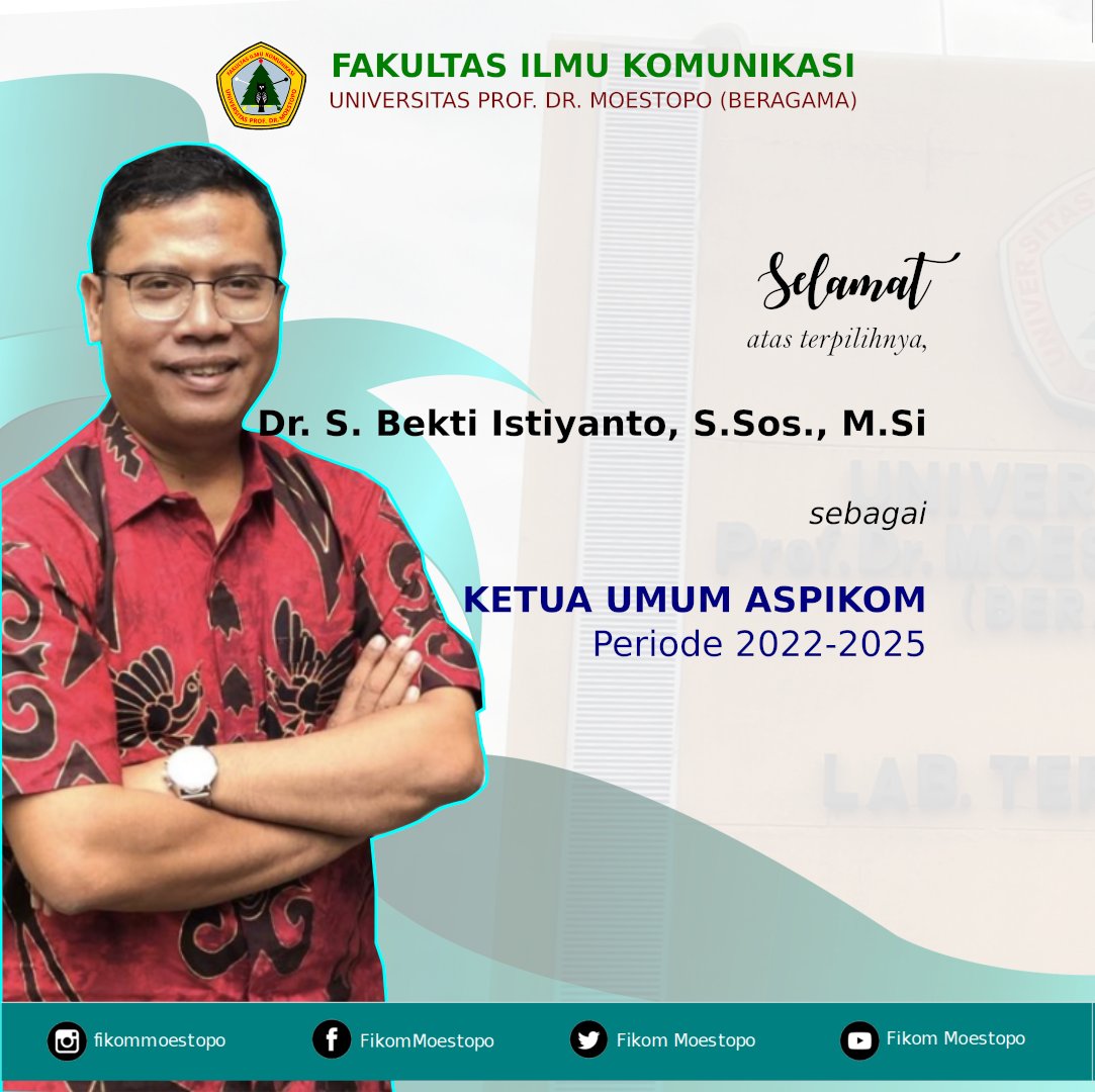 FikomMoestopo's tweet image. Selamat atas terpilihnya:
Dr. S. Bekti Istiyanto, S.Sos., M.Si
sebagai
KETUA UMUM ASPIKOM
&amp;amp;
Anna Agustina, Ph.D
sebagai
SEKJEN ASPIKOM
Periode 2022-2025
#aspikom
#fikommoestopo #moestopo
@aspikom @aspikomjabodetabek.official