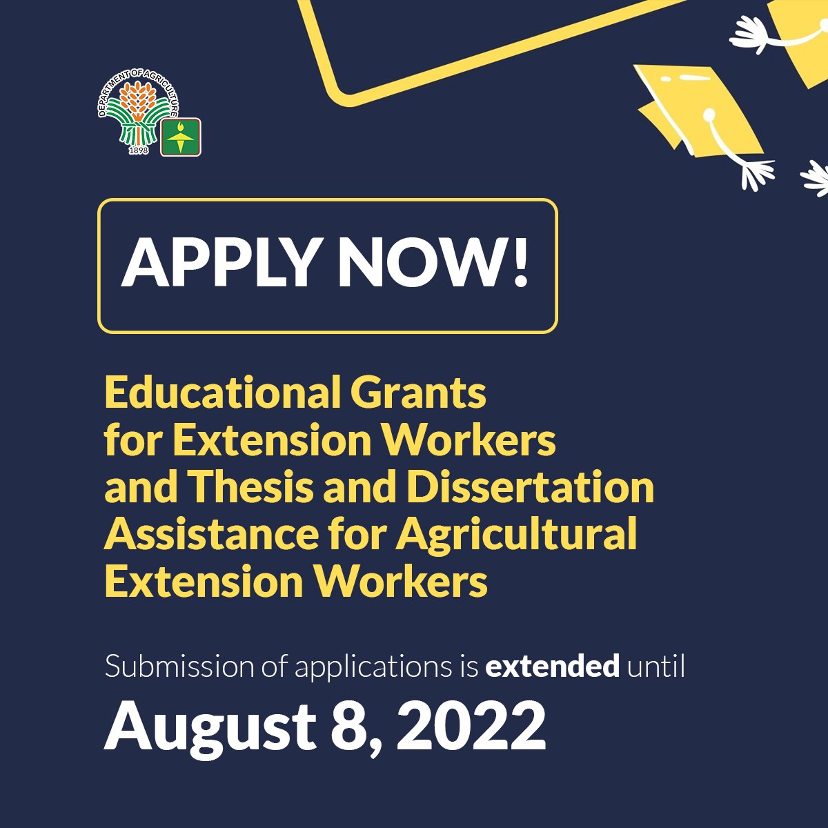 atiinteractive's tweet photo. Good news! Submission of applications for our Educational Grants for Extension Workers (EdGE) and Thesis and Dissertation Assistance for AEWs is EXTENDED until August 8, 2022. https://t.co/T2MTKzey8u