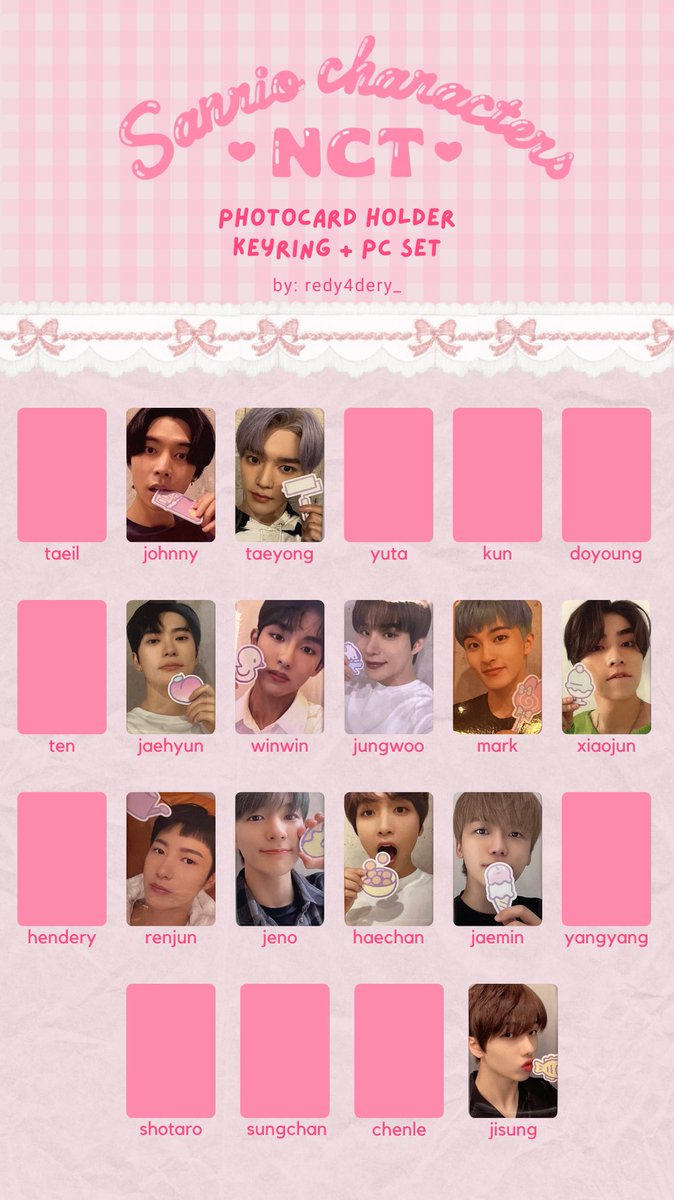 redy4dery_'s tweet photo. NCT x Sanrio Photocard Holder Keyring + PC Set Preview Template

Will update! https://t.co/pewhgTLnNQ