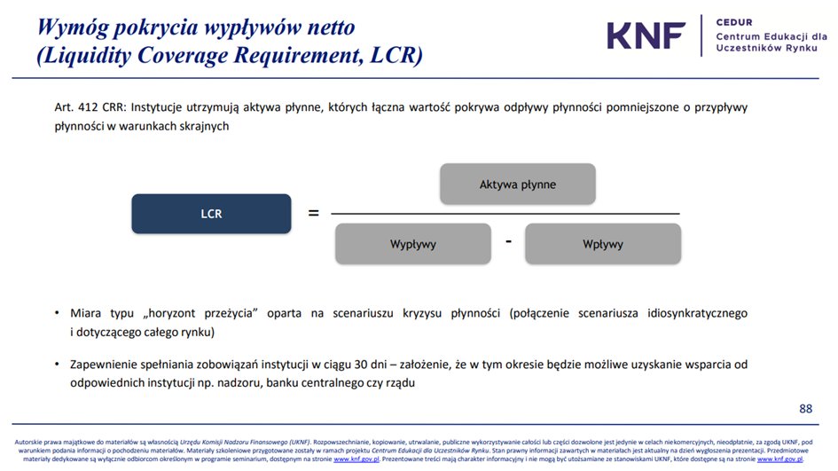 Takich wskaźników może być wiele, ale po reformach regulacyjnych przeprowadzonych po globalnym kryzysie finansowym mamy dwa główne: Liquidity Coverage Ratio (LCR) – wskaźnik pokrycia płynności i Net Stable Funding Ratio (NSFR) – wskaźnik stabilnego finansowania. 5/n