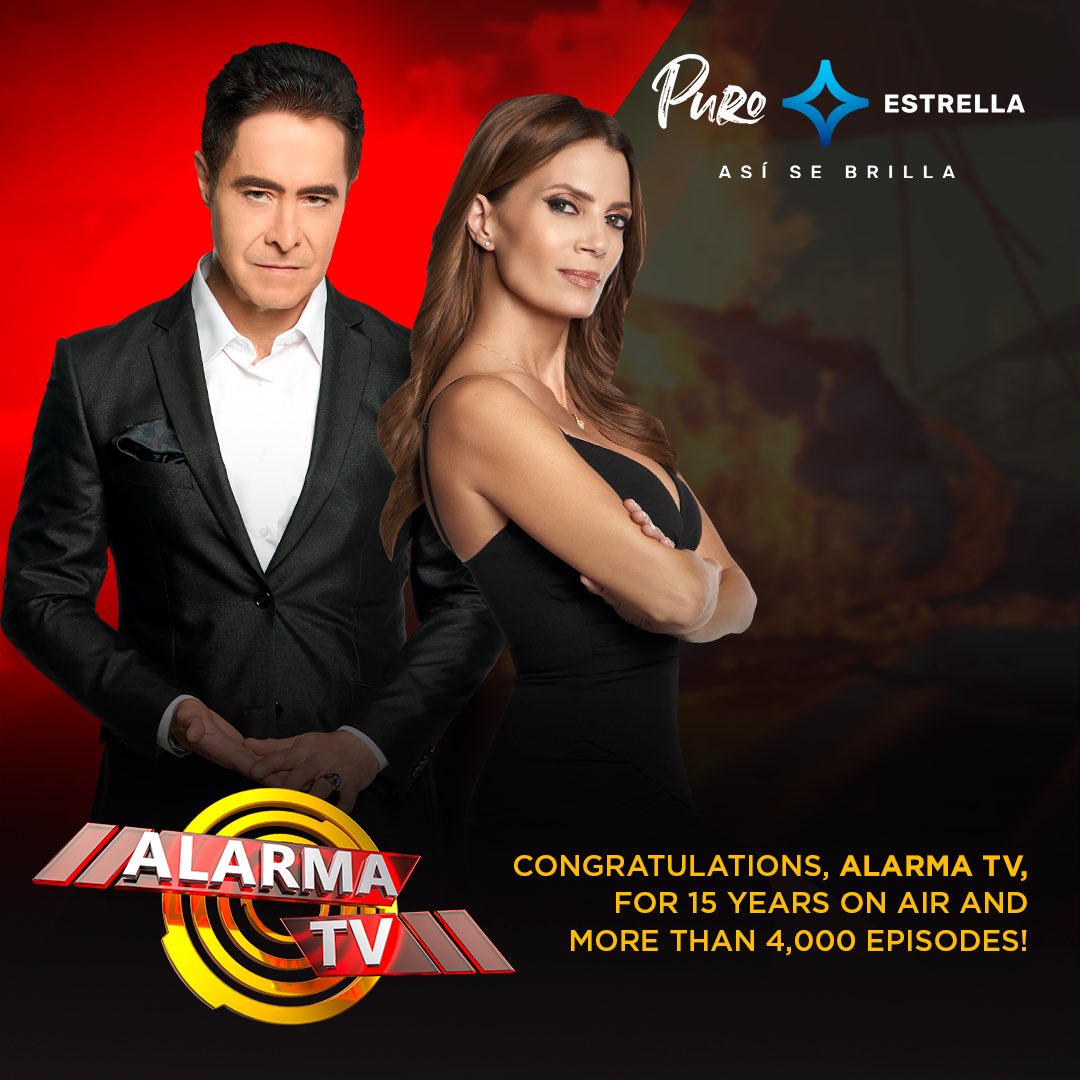 alvarezlino's tweet photo. Congratulations to the @alarmatvshow team for 15 years on the air and more than 4,000 episodes! Here’s to many more! @canalestrellatv
#AlarmaTV #EstrellaTV #Alarma15años https://t.co/m7YpsTg7uH