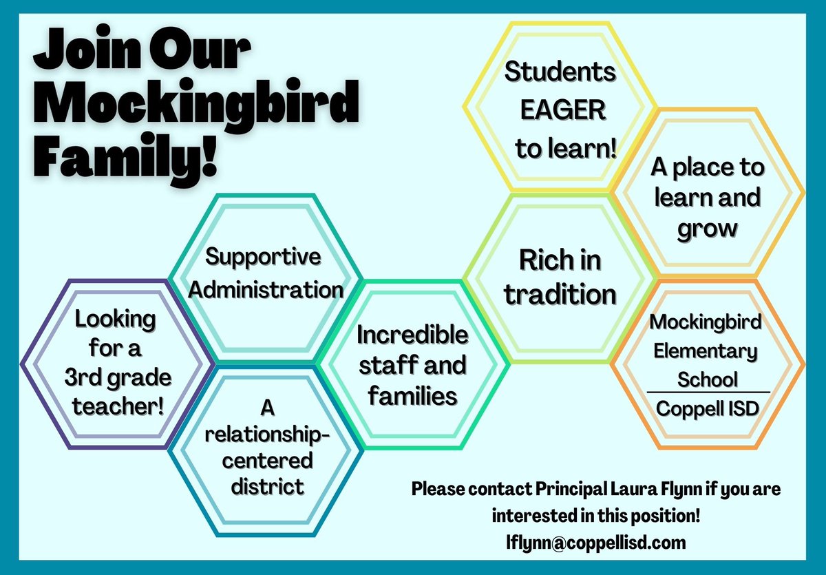 We are looking for a passionate 3rd grade educator to complete our Mockingbird family!!