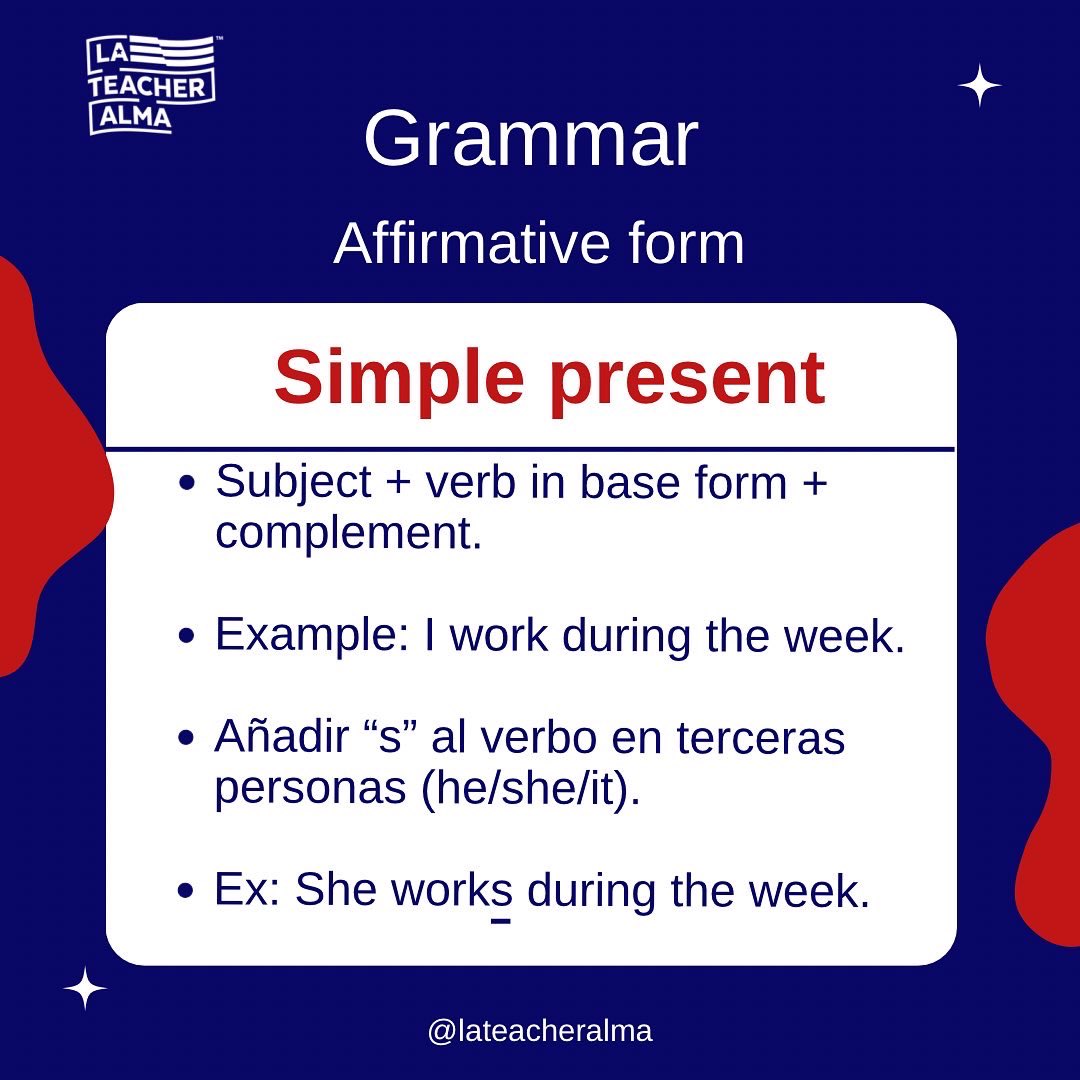lateacheralma's tweet photo. Repasemos la lección de ayer
#simplepresenttense #ingles #inglesonline #inglés #inglésonline #inglesfacil #inglésfácil #grammar https://t.co/tGg8TdX7rF