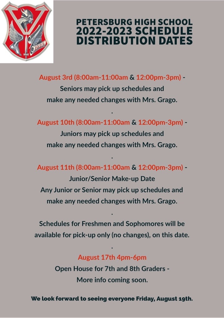 PetersburgHS's tweet photo. Important information regarding the 2022-2023 school year. https://t.co/XYfSdPpw05