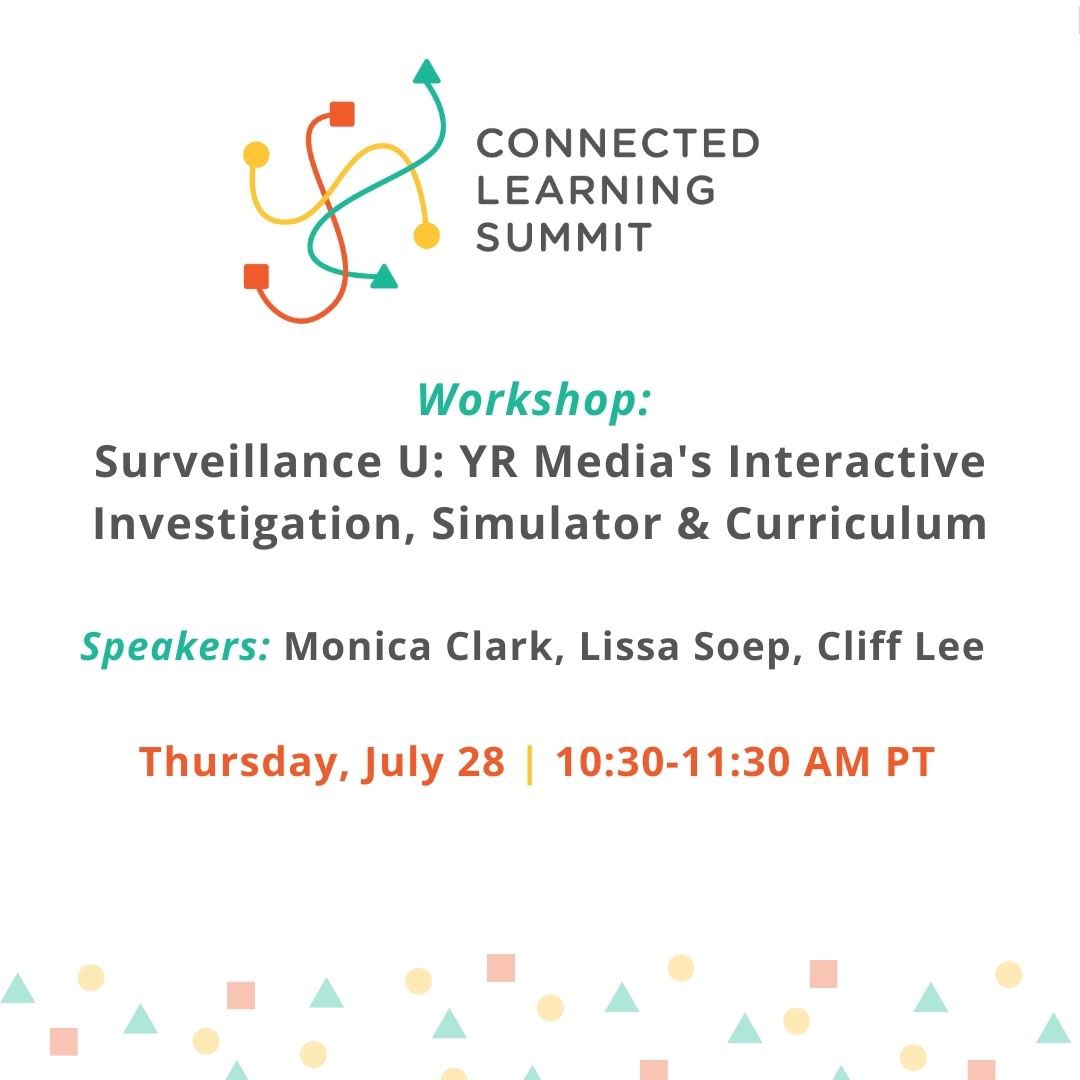 monicaclrk's tweet photo. Join me tomorrow at 10:30 am PST for "Surveillance U: YR Media's Interactive Investigation, Simulator &amp; Curriculum": https://t.co/RRSsxlSO34 #CLS2022 #ConnectedLearning #CriticalLiteracy #TechLiteracy #AI #AIBias #Ethics #EdEquity #TechBias #SurveillanceEd #EdTech @itsYRmedia https://t.co/21FBAIRjpb