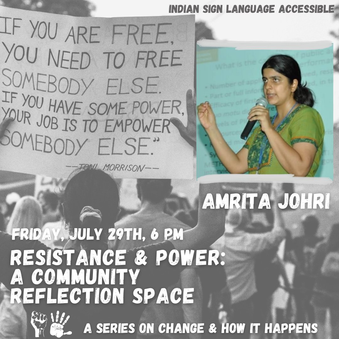 GatherSisters's tweet photo. Join our series finale for a community reflection on Resistance &amp; Power. Is power our capacity to have our needs met? Or our ability to produce or prevent change? Come share/listen!

Guest:https://t.co/RfitFm0HCb
Hosts:@gopikabashi &amp; @johriamrita 
Register:https://t.co/BEn0uhyFOF https://t.co/jikxxU9W5U