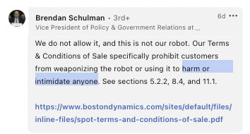d0tslash's tweet photo. So, after years of parroting that DJI didn't condone malicious use of drones as @dronelaws, Brendan has moved on to reusing the same recipe for @BostonDynamics as @RobotPolicy. Next 5 years of dogs gonna be nuts! Lets get #RemoteDogID sooner than later! https://t.co/cxxWTEbTM4 https://t.co/2FniUU7BGa