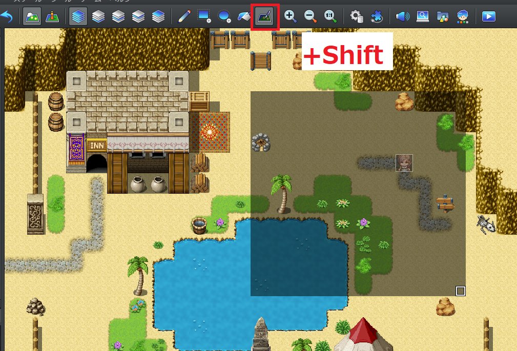 □RPGツクールMZ tips 影ペン操作中にShiftキー 四角形の範囲で影を