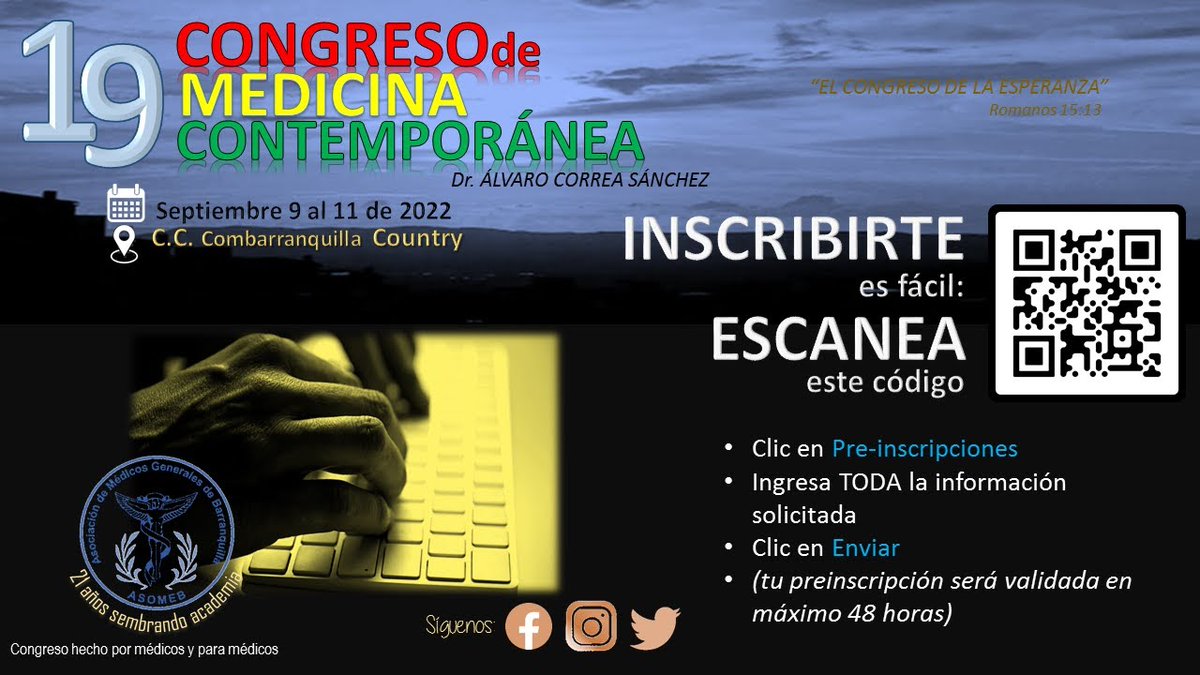 asomeb2001's tweet photo. #inscribeteya en tu #CongresoAsomeb 2022
No tardarás más de dos minutos, y entrarás en el evento académico de Médicos Generales de mayor nivel científico
#todoslosmédicosestaninvitados
Comparte la imagen https://t.co/37l2ijFQJS