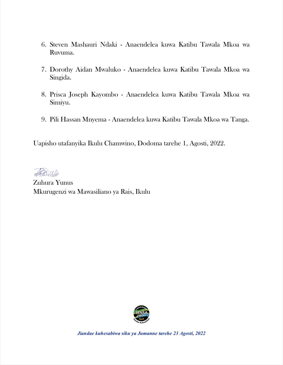 UTEUZI - MAKATIBU TAWALA WA MIKOA <a href="/venusnyota/">zuhura yunus</a>