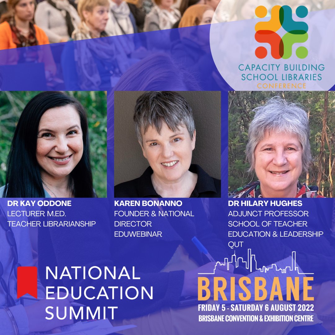NatEduSummit's tweet photo. 📚 #SchoolLibrary professionals will come together next FRI 5 - SAT 6 AUG at #CapacityBuildingSchoolLibraries Conference,@NatEduSummit, @BCEC_Brisbane

Join 15 presenters including Dr @KayOddone @kbonanno &amp; Dr @HilaryEva

Register https://t.co/z3WoshDRVh
#NES2022 #aussieED https://t.co/3oGu6oZY6V