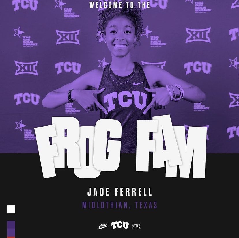 jadeniikolle's tweet photo. (i was supposed to post this awhile ago..) I am extremely blessed to have committed to Texas Christian University! 💜🤍 @MHSPantherXC_TF @jwfos22 @CoachJohnson93 https://t.co/pW0Fiyxu0f