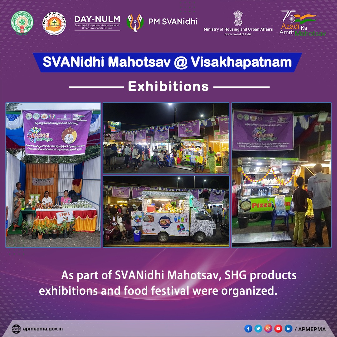 apmepma's tweet photo. #GOAP #APMEPMA #DAYNULM #PMSVANidhi #MinistryofHousingandUrbanAffairs #75azadikaamritmahotsav #visakhapatnam #PMSVANidhi #SVANidhiMahotsav #culturalprogrammes
#Visakhapatnam #AndhraPradesh #AmritMahotsav #Exhibition #SHG #products #food #festival https://t.co/9zfggU9YMG