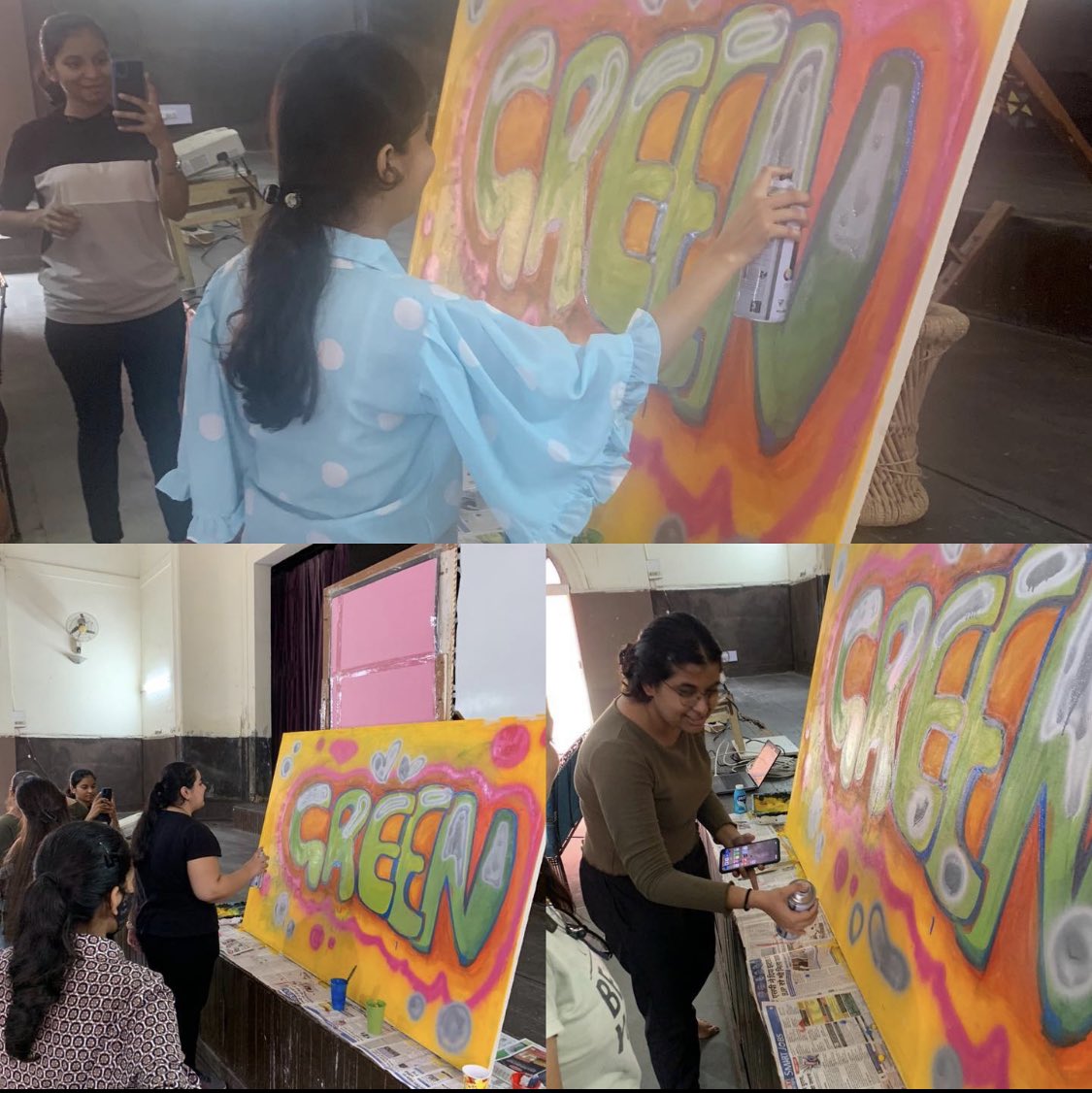delhistreetart's tweet photo. While it was just a few hours of a muggy morning, it felt like an entire day of creative sunny intervention with the talented students of #LadyIrwinCollece. #teamdsa was the catalyst of this experimental impromptu session and it was a resounding success #collegelife https://t.co/opf92TGs4V