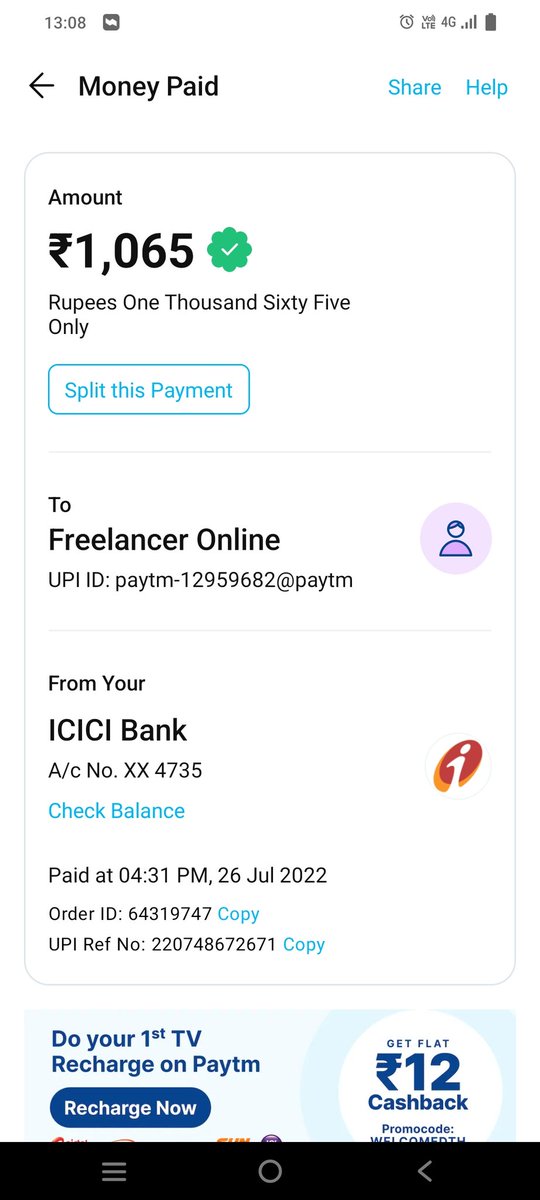 edu_divs27's tweet photo. @freelancer i have submitted payment for a contest , the amount has been deducted from my account but the contest has not started. Please refund my payment. My account on freelancer is abhishekarma@gmail.com and here is the payment proof. https://t.co/c8W0dJnLgy