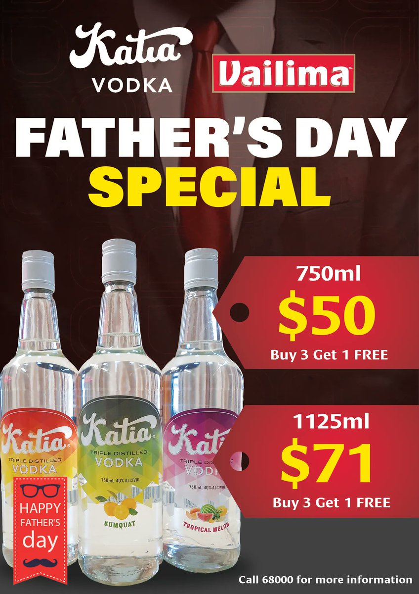 VailimaOfficial's tweet photo. #SPECIAL 😍Father's Day is just around the corner. Here is a great gift for dad or a nice way to have a drink with your old man over some great conversations. Try a Katia Vodka today.🍻

😎Available now at Samoa Breweries Limited in Vaitele.

#KatiaSamoa # https://t.co/SOpu2kFQvK