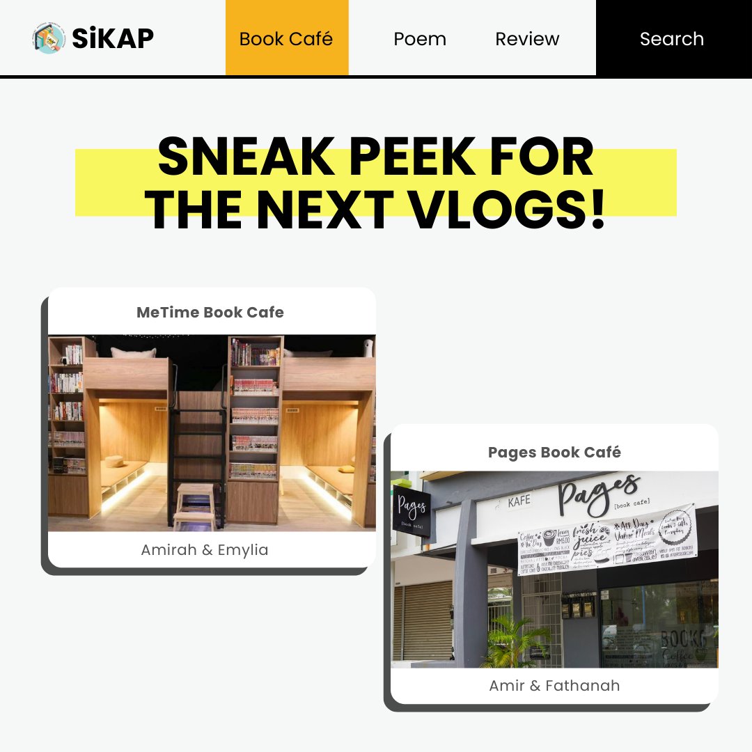 SiKAP2024's tweet photo. Coming up next, our vloggers pumped up to introduce two book cafés located at Petaling Jaya! 

#BookCafe
#EnjoyYourcoffeeWhileReading
#InsightAndPrevail
#WeBlazeWeOptimize
#SiriSiKAP22
#UiTMDiHatiku
#Publishing
#MASSCOMM https://t.co/pB2WCHAxZ4