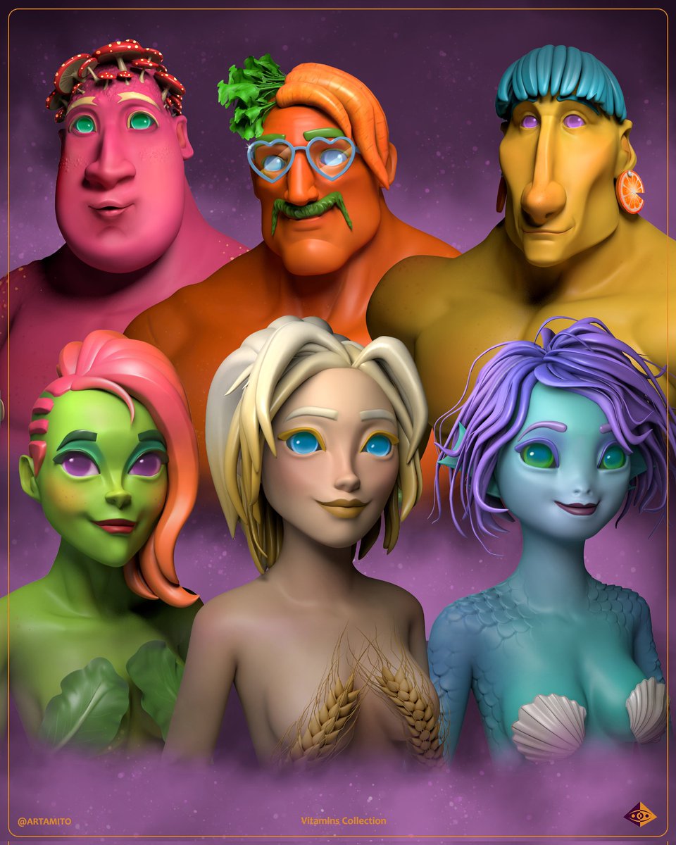 Vitamins 🌟 Character design collection.
From 2020.
See more: artamito.com
.
#artamito #vitamins #surrealart #3dart #3D #art #animation #Trending #cartoon #3dcharacter #3Dartist #3drender #zbrush #characterdesign #NFTProjects