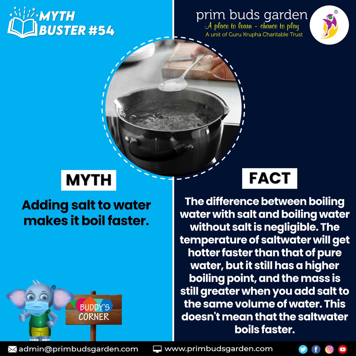 primbudsschool's tweet photo. 🤔Myth of the Week.
😃Follow our page for more myth busters.
Join us for 360' learning...!
#primbudsgardenschools #school #learning #schooltime #kids #feeconcession #schoolwithlessfee #didyouknow #facts #covid19 #myth #water #boiling #salt #rain https://t.co/MsecYwcWLR