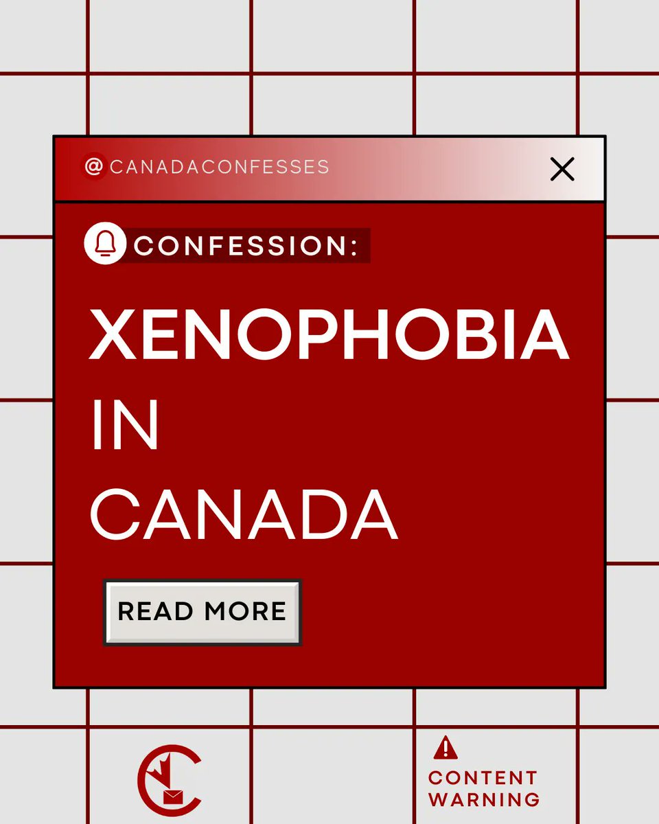 ConfessesCanada's tweet photo. Confession Incoming! This Confession is about Xenophobia in Canada.
#Xenophobia #Racism #Discrimination #Prejudice #Canada #SubtleRacism #Activism #SocialJustice #BIPOC #AntiRacist #Allyship #Sinophobia #AntiAsianRacism #Confession #Resources #AsianCanadians #ChineseCanadians https://t.co/FdzGUbTlDC