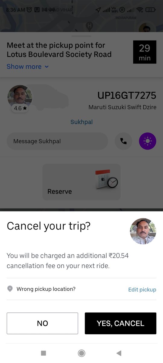 commnCitizen's tweet photo. @Uber_Support 9911778225 please help in cancellation. Driver never arrived. App not allowing cancellation https://t.co/rrpYjwSqWX