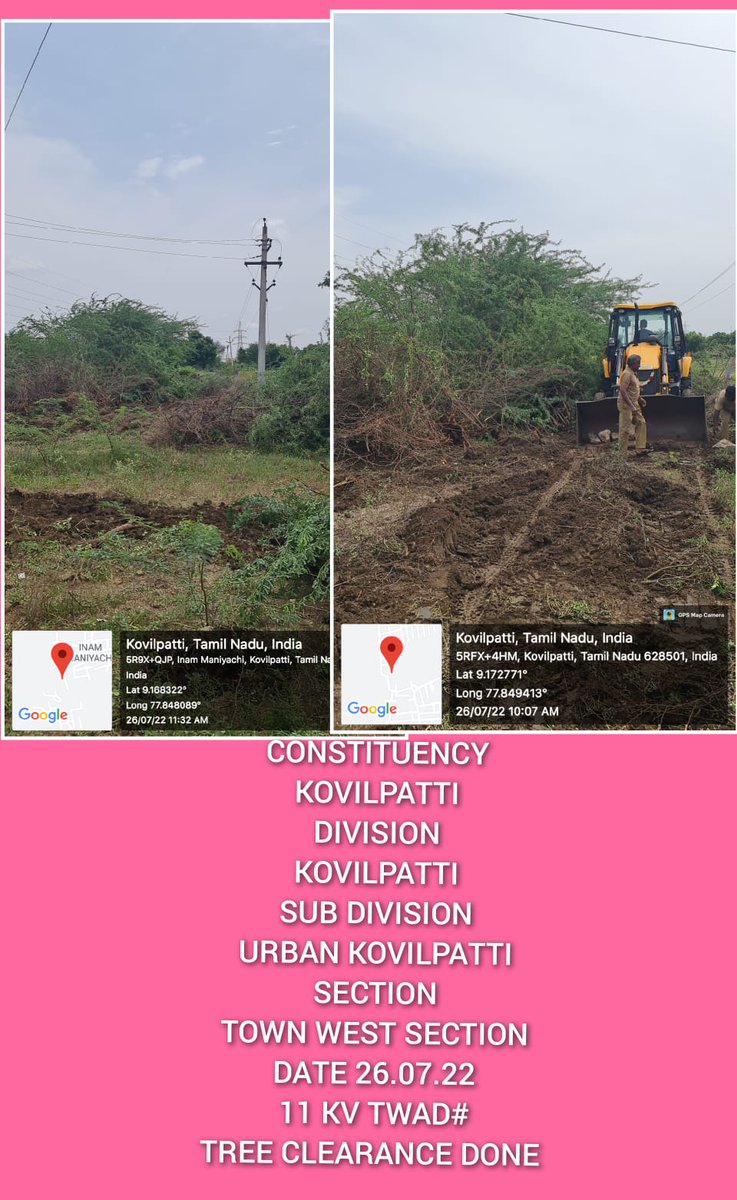 TangedcoT's tweet photo. Sir,
*Circle:Tuticorin*
Date of maintenance: .26.07.22
8. Leaned poles- 15nos
9.AB switch maintenance- 7 nos 
10.Insertion of poles  -1no
11. Structure maintenance-2 nos
12. Earthing / Guarding -15 nos
13. Strengthening of conductor - 1.35km
Total work completed -856nos  
SE/TEDC https://t.co/19OaKkSsuC