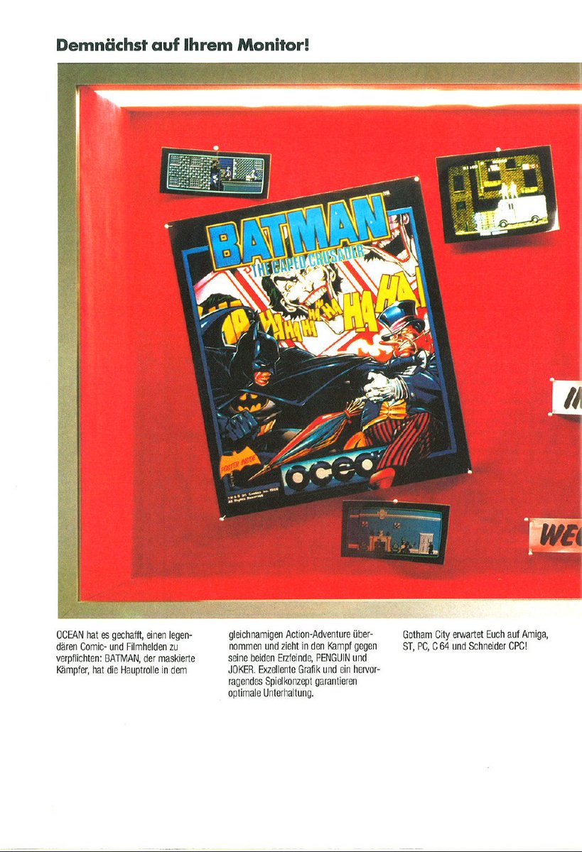 TakodanTweets's tweet photo. 1989 German two page ad by #Ariolasoft showing 'Batman' and 'Robocop' from #Ocean on #Amstrad #Commodore #C64 #Amiga #AtariST and #PC https://t.co/baK5zqbnTK
