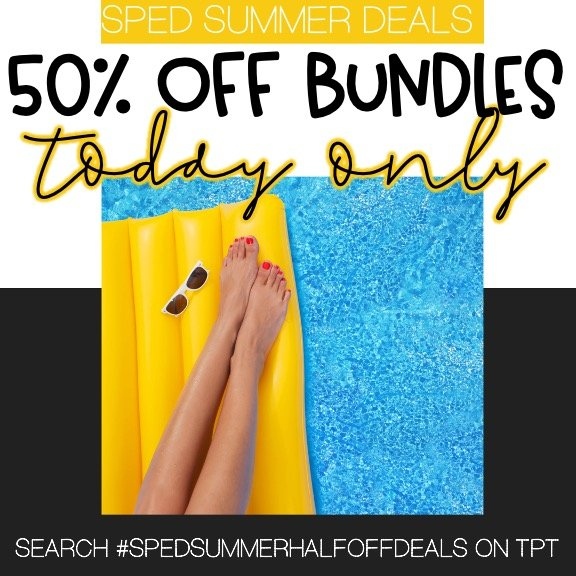 SpecialEdSpot's tweet photo. It's our last day of the SPED ON TPT Sped Summer Deals sales. Thursday 7/28 is the great 50% off bundles sale day. 

https://t.co/zrVrZqa4Ys

#SPEDSummerHALFOFFdeals #spedteacher #teachersfollowteachers #spedclassroom #spedteachersofinstagram #specialeducation  #specialedontpt https://t.co/ImoQOLTZ6I