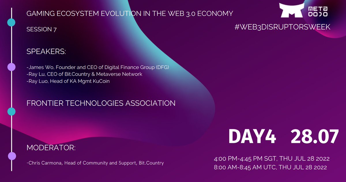 PolkaskiD's tweet photo. Join us at the seminar on day 4. @Bryncrypto @ErsinDnmz10 @lhanKaraglle  https://t.co/VLJkB8naYo @MetaDojo_IO #Metaverse #metadojo #META  #Web3DisruptorsWeek https://t.co/rd4MjzcNof