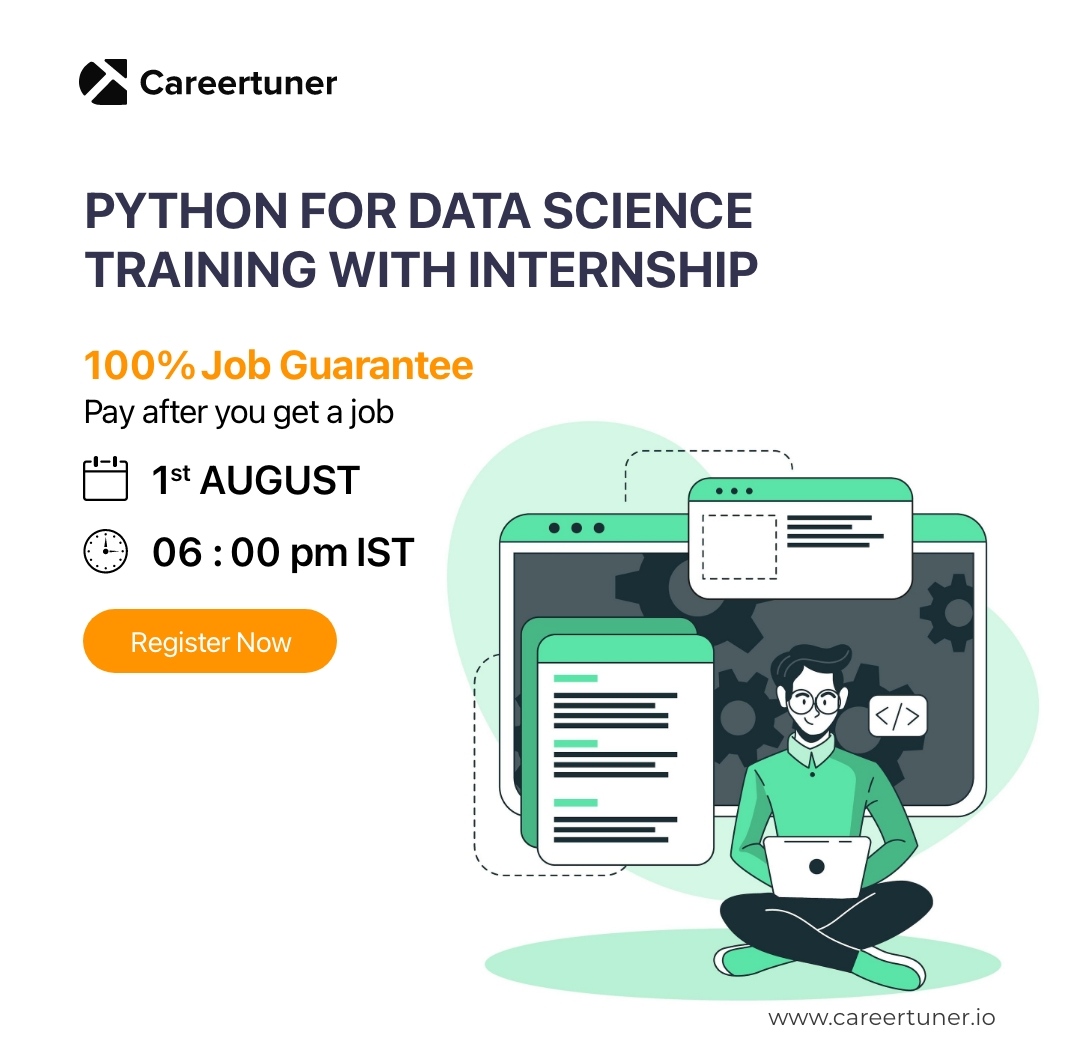 careertuner's tweet photo. Are you planning to build a skillful #career in Data Science? Here's a great opportunity for you! Join #datasciencewithpythontraining by industry experts.⁠ 

Register Now! https://t.co/mI7eUP7CEe

#Datascience #Python #Developer #fresher #Careertuner  #software #tuner https://t.co/WC1gJqH1GO