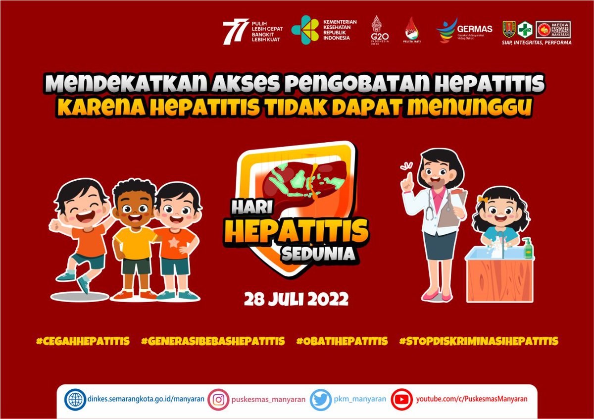 Hallo #sehaties
Selamat Hari Hepatitis Sedunia, Mendekatkan Akses Penggobatan Hepatitis Karena Hepatitis Tidak Dapat Menunggu..
#cegahhepatitis
#generasibebashepatitis
#obatihepatitis
#stopdiskriminasi
#salamsehatpuskesmasmanyaran
