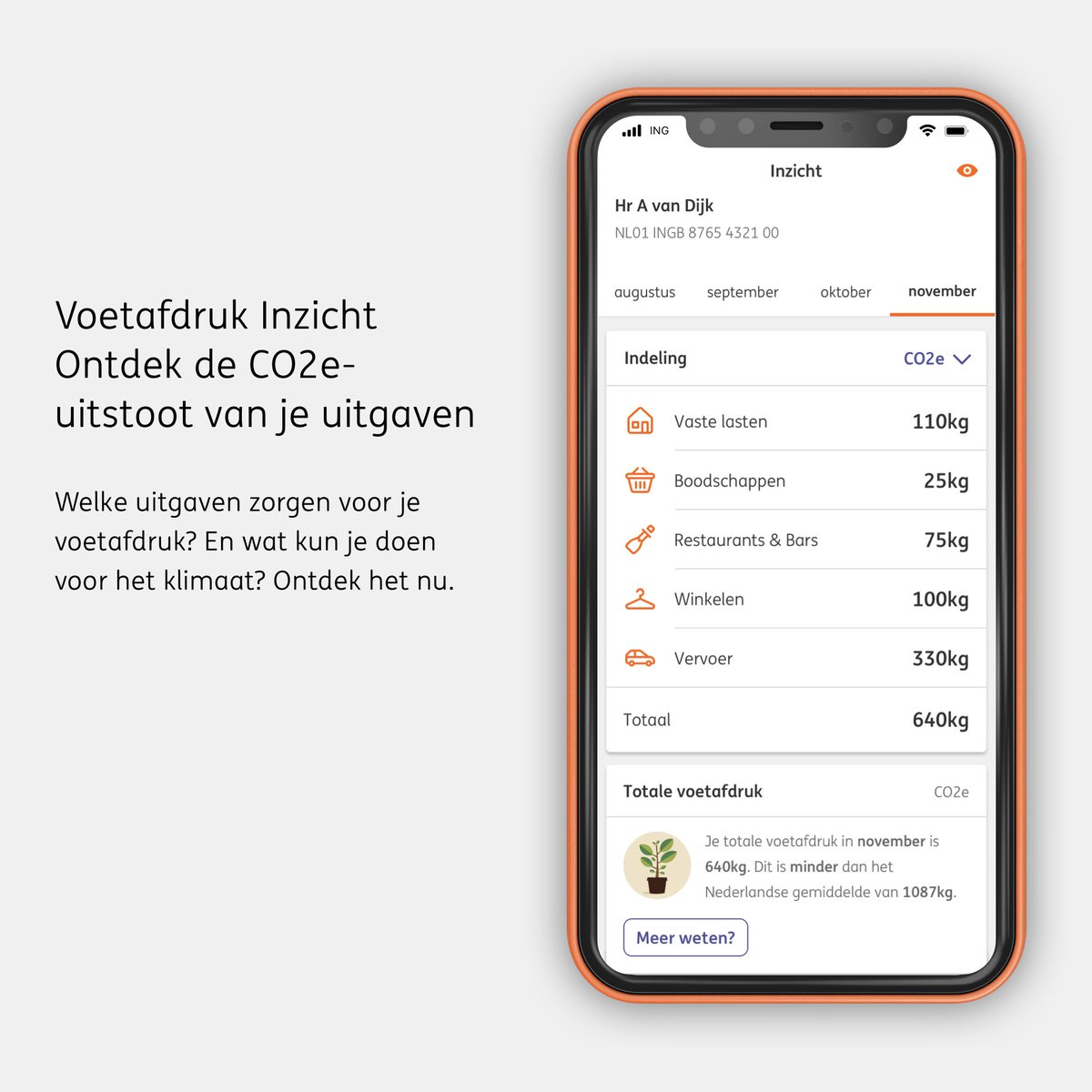 Vanaf vandaag kunnen ING-klanten die dat willen in de ING App en op Mijn ING zien wat de CO2-uitstoot is van hun uitgaven. De zogenoemde Voetafdruk Inzicht is een proef onder 350.000 klanten. nieuws.ing.nl/nl-NL/216834-i…