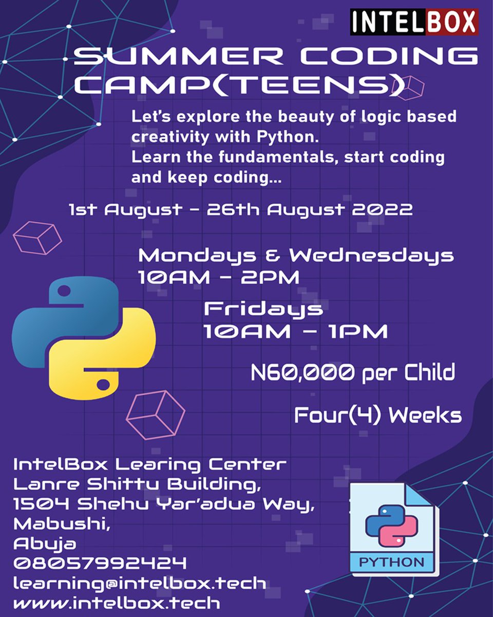 flawal99's tweet image. What are are your kids and Teens doing this Summer? We have limited slot for people who will literally build the future! Contact us now to register. @intelboxng
#Intelbox #youngengineersclub #abujaschools