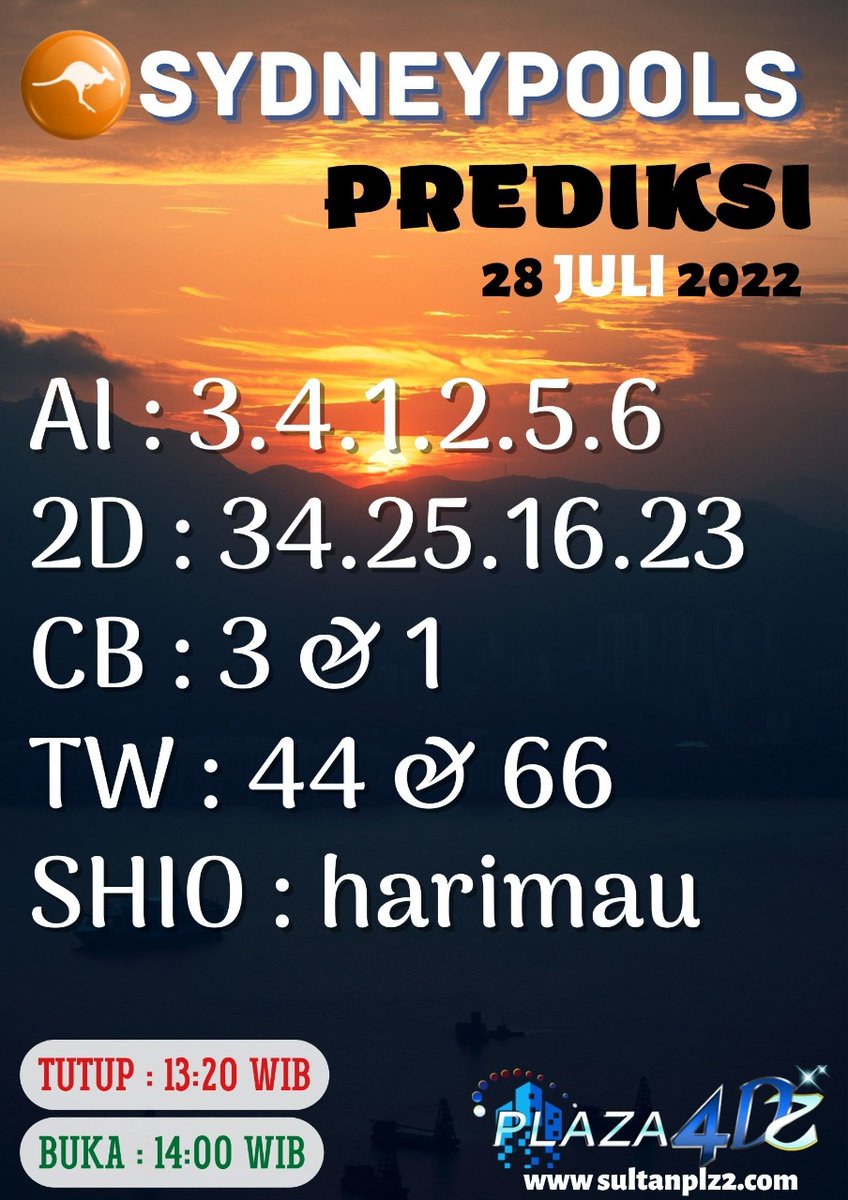 PLAZA4D2's tweet photo. PREDIKSI TOGEL 
@PLAZA4D2

Sydney 28-07-2022

Prediksi Sydney nya bosku sekalian

Cabang Resmi Shiokambing Group Di Jamin Paling Aman Dan Nyaman SeIndonesia
link : https://t.co/ZZDzQlkpPr

#prediksisydney #PrediksiHariini #bandartogelonline #AngkaJitu #TogelOnline https://t.co/ePlAKpkIrP