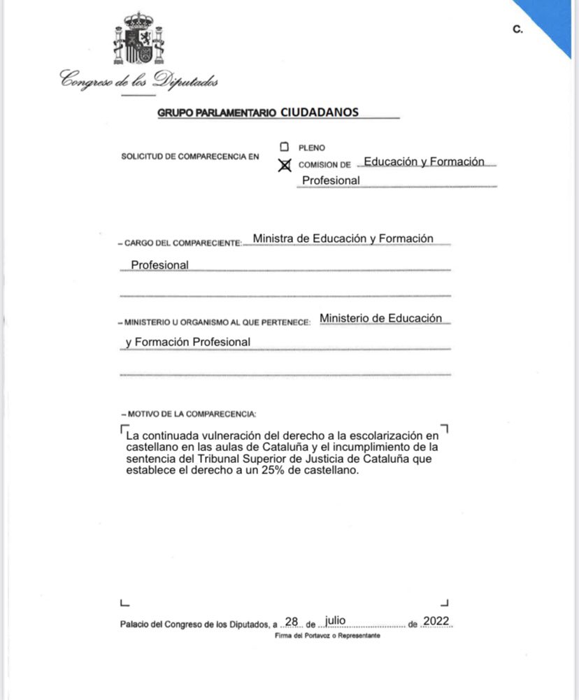 InesArrimadas's tweet photo. El Gobierno confirma que ayudará a los separatistas a incumplir la ley y boicotear el derecho a la escolarización en español en Cataluña. Un ataque gravísimo al Estado de Derecho que merecería su dimisión en bloque. Exigimos la comparecencia urgente de Sánchez, Alegría y Bolaños. https://t.co/OhSCz9AVCg