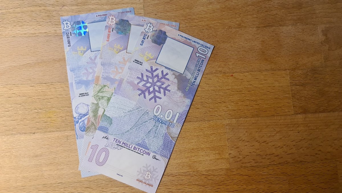 polymerbit's tweet image. Proof print of the 1,5 &amp;amp; 10 mbtc notes. Crypto Valley Series v3 28.07.2022 #Bitcoin #design #banknotedesign