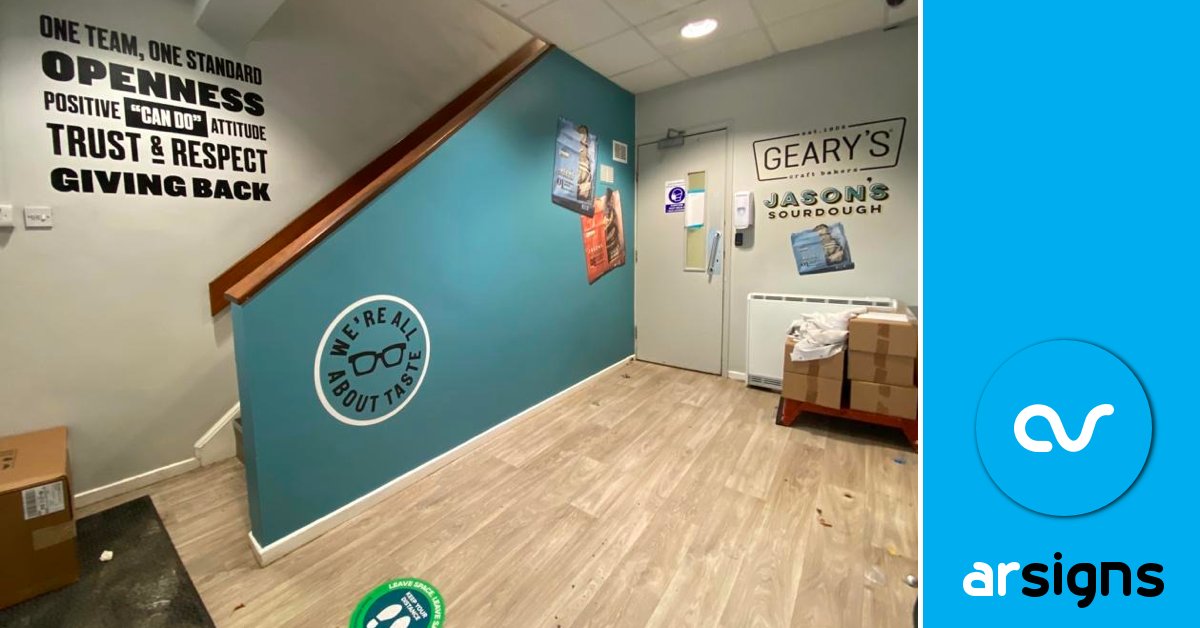 ArSigns's tweet image. Here's a #FineSignFriday 'taste' of the office #rebrand for craft baker, #GearysBakeryLtd.

Throughout the office, we've installed (delicious looking) high-resolution, acrylic mounted images along with fret-cut #wallvinyl on both the entrance way and hallways.