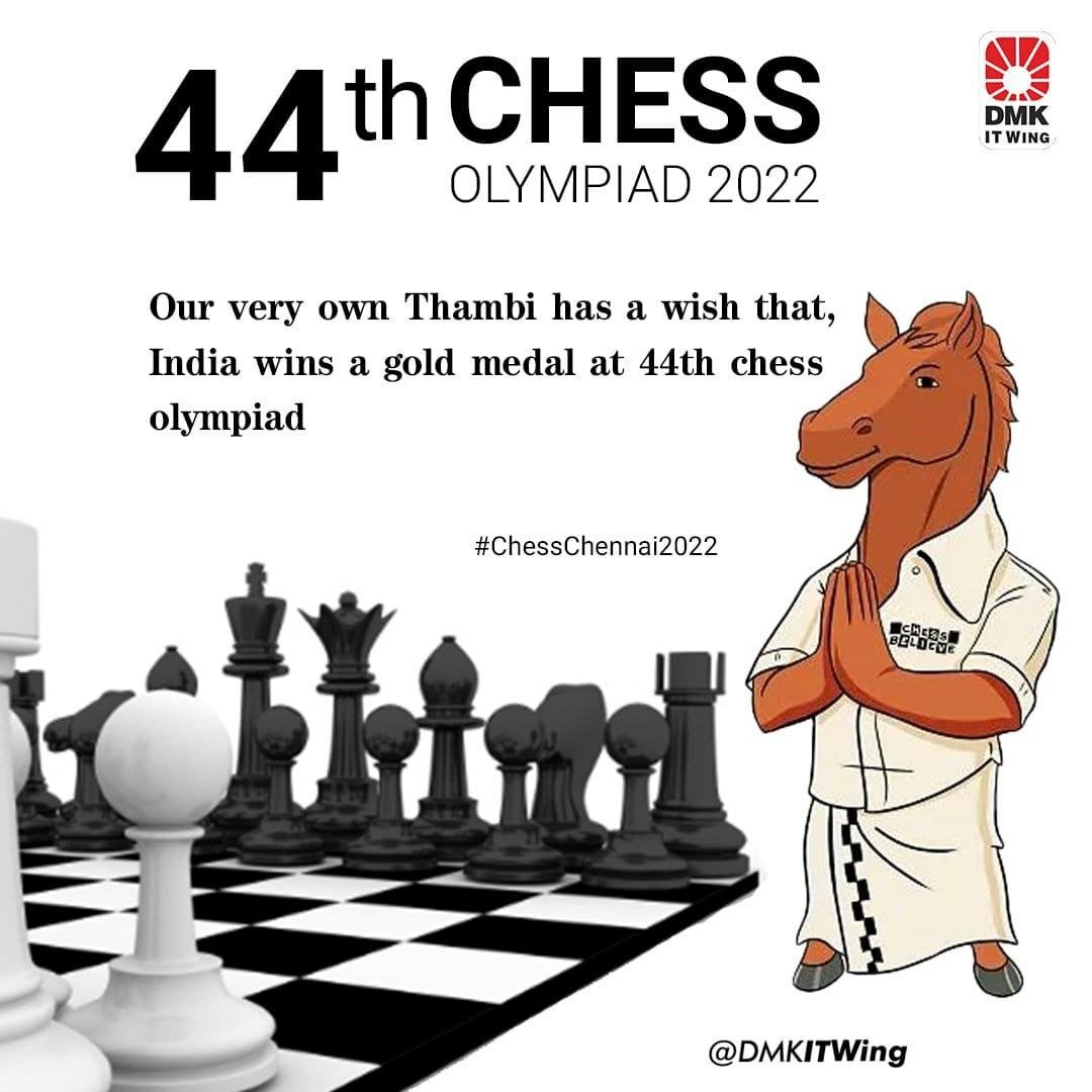 A knight wearing dhoti, shirt with folded hands is the 44th Chess Olympiad  mascot